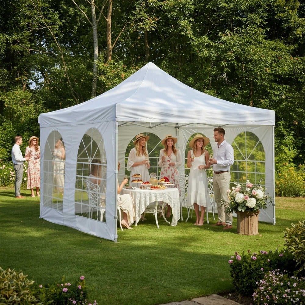4x4m Vintage Style Pop-Up Gazebo with 4 Sidewalls | White
