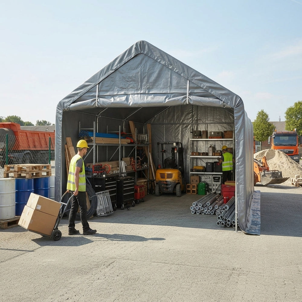 4x6m Grey PE Outdoor Storage Shelter - Equipment Protection
