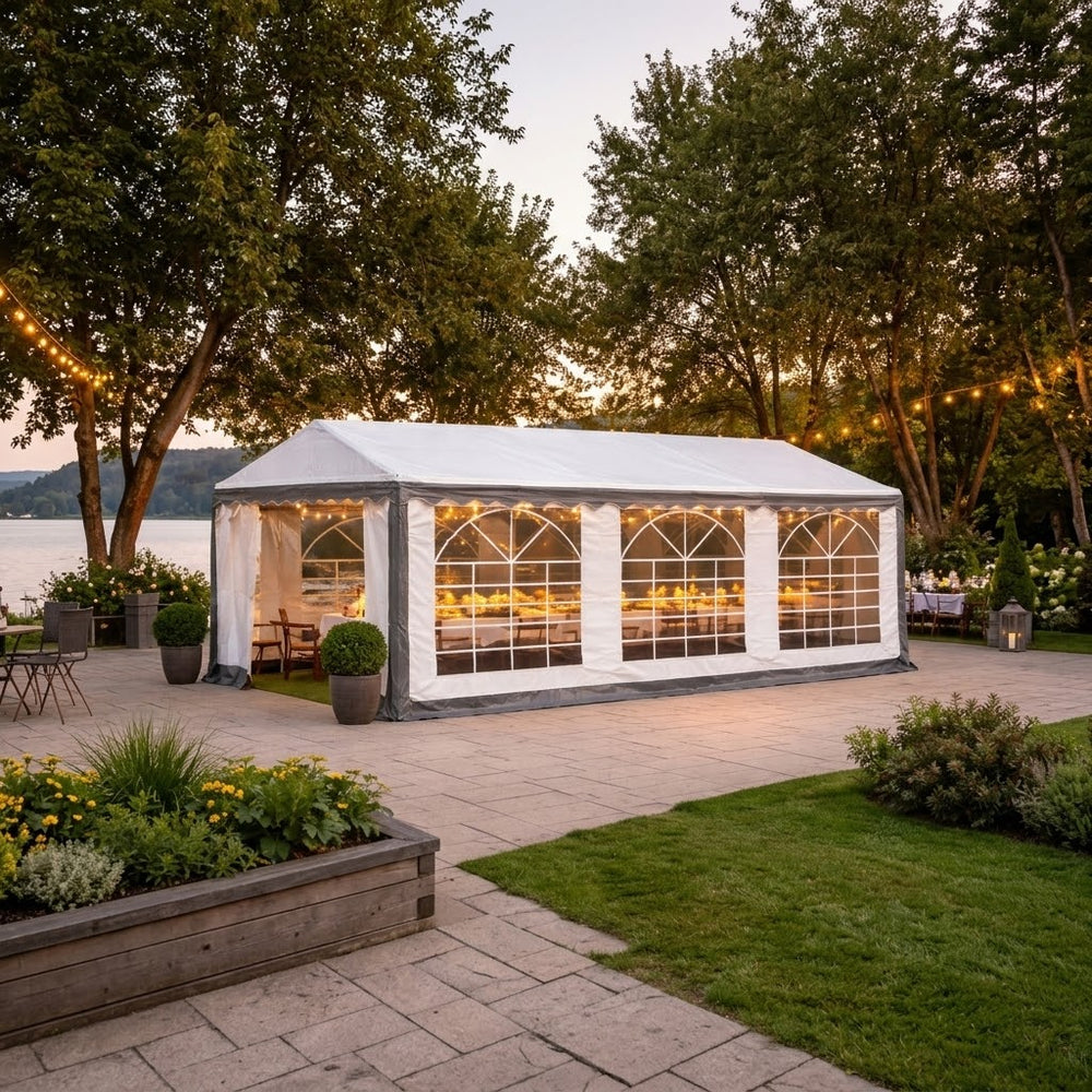 4x6m PE Party Marquee Tent - Grey/White Outdoor Event Shelter