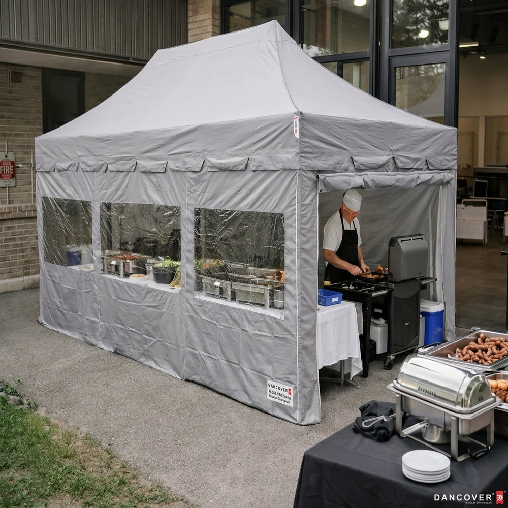 4x6m Peaked Pop Up Gazebo with 8 Sidewalls | Latte Peaked Roof Professional Shelter