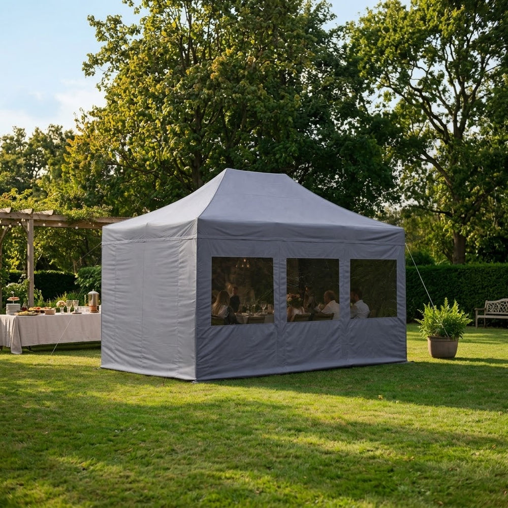 4x6m Pop Up Gazebo – Professional Quality | Grey + 8 Side Panels
