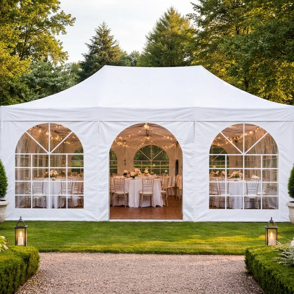 4x6m Steel Frame Pop Up Gazebo with 4 Sidewalls | White Commercial Waterproof Shelter