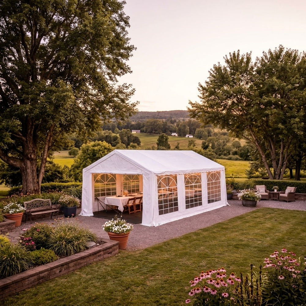 4x6m White PE Marquee Party Tent - Waterproof Outdoor Shelter UK