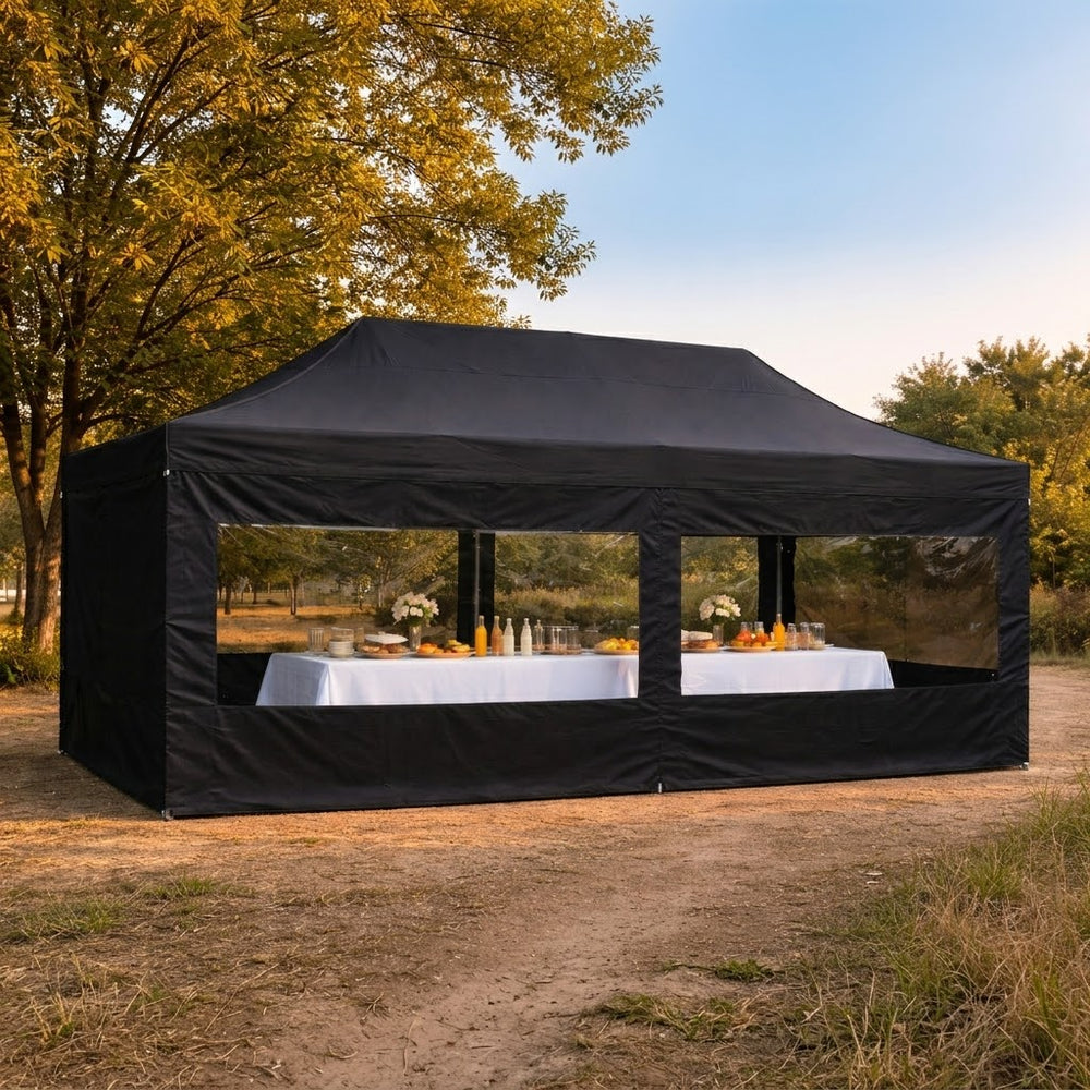 4x8m Black Steel Pop Up Gazebo +6 Sidewalls Waterproof