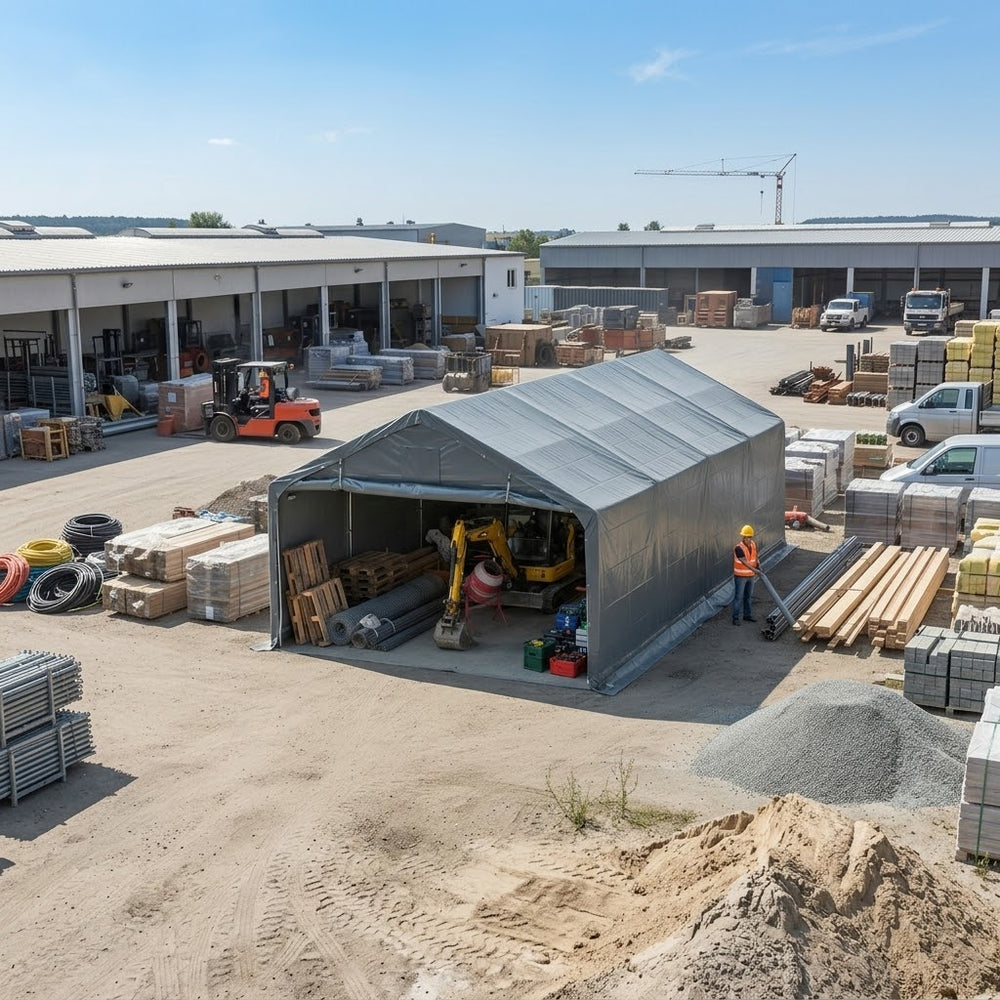 4x8m Grey PE Storage Shelter 2m/3.1m High - Outdoor Protection