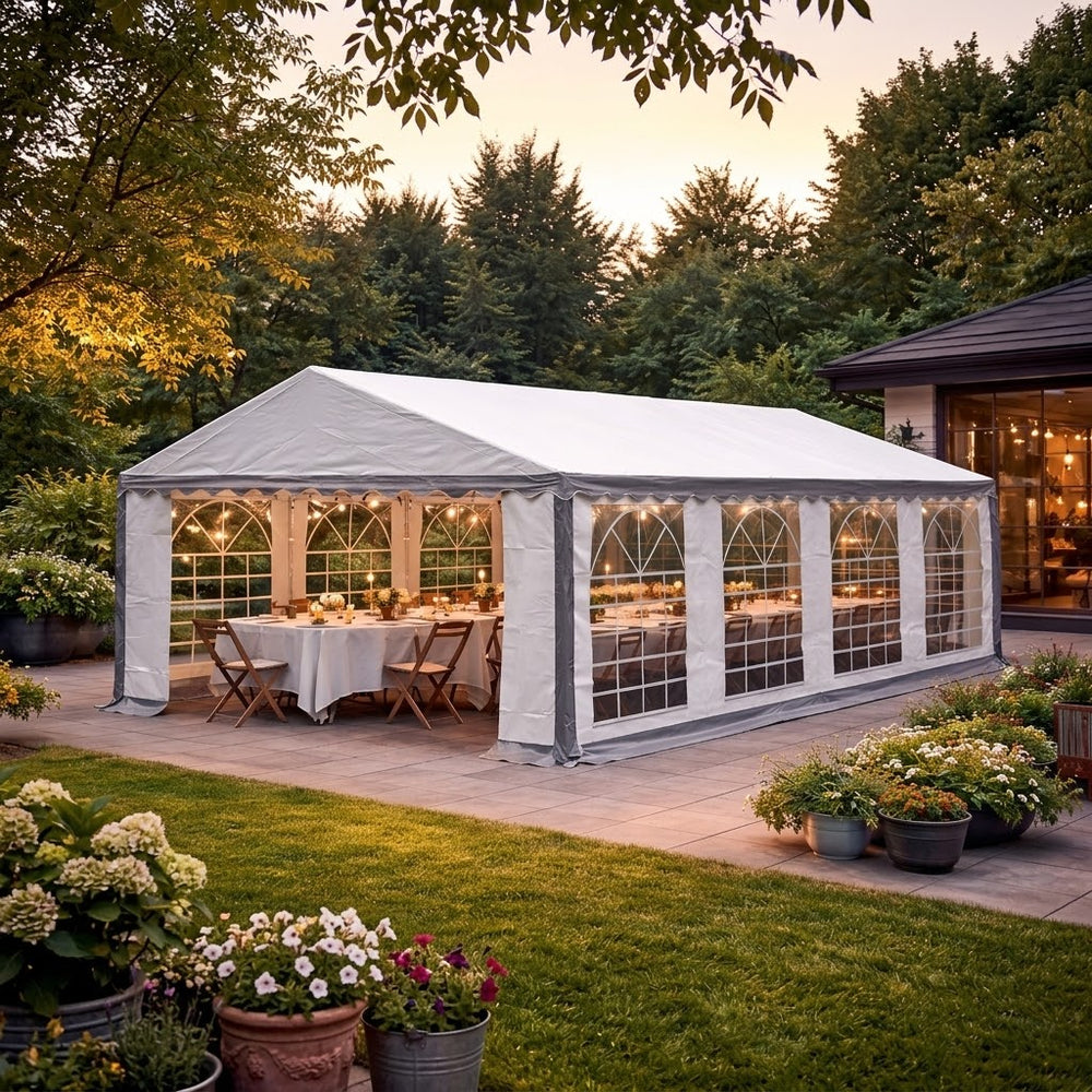 4x8m Grey/White PE Party Marquee Tent | Outdoor Event Shelter