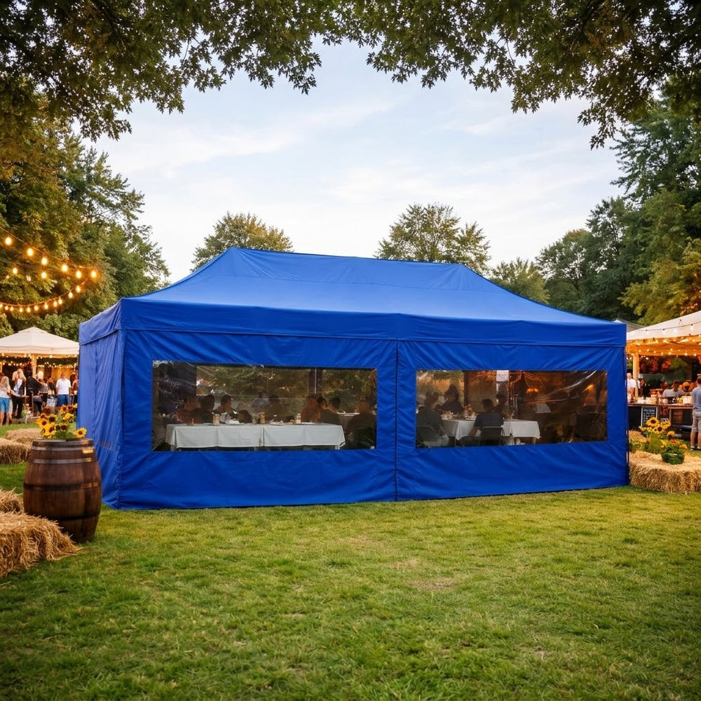 4x8m Heavy Duty Steel Frame Pop Up Gazebo with 6 Sidewalls | Blue Commercial Shelter