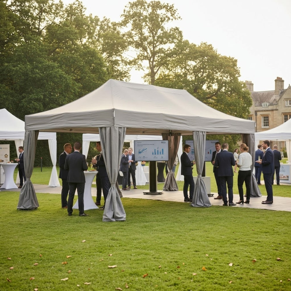 4x8m Latte Pop-Up Gazebo with 6 Decorative Curtains Large Outdoor Event Tent