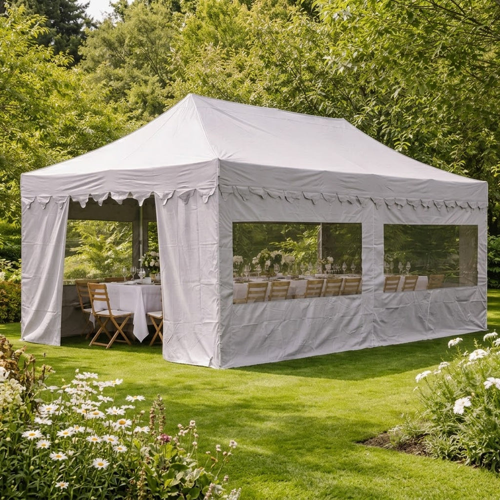 4x8m Morocco Style Pop Up Gazebo with 6 Sidewalls | Latte Decorative Arched Shelter