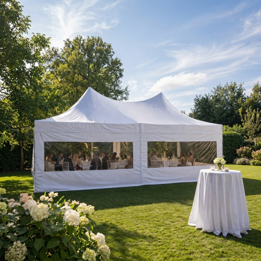 4x8m Peak Pagoda Pop Up Gazebo – Professional Quality | White + 6 Side Panels