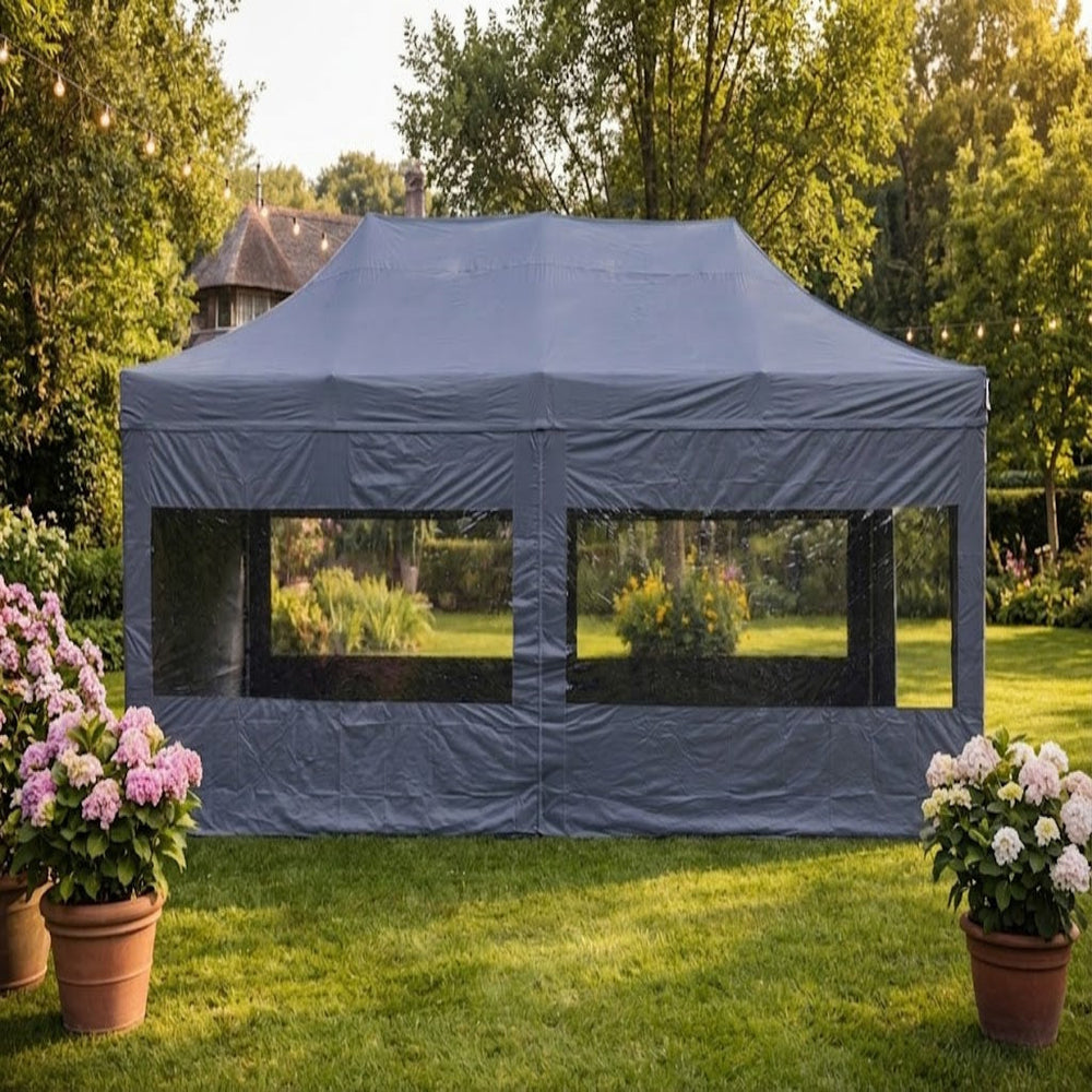 4x8m Pop Up Gazebo – Professional Quality | Grey + 6 Side Panels