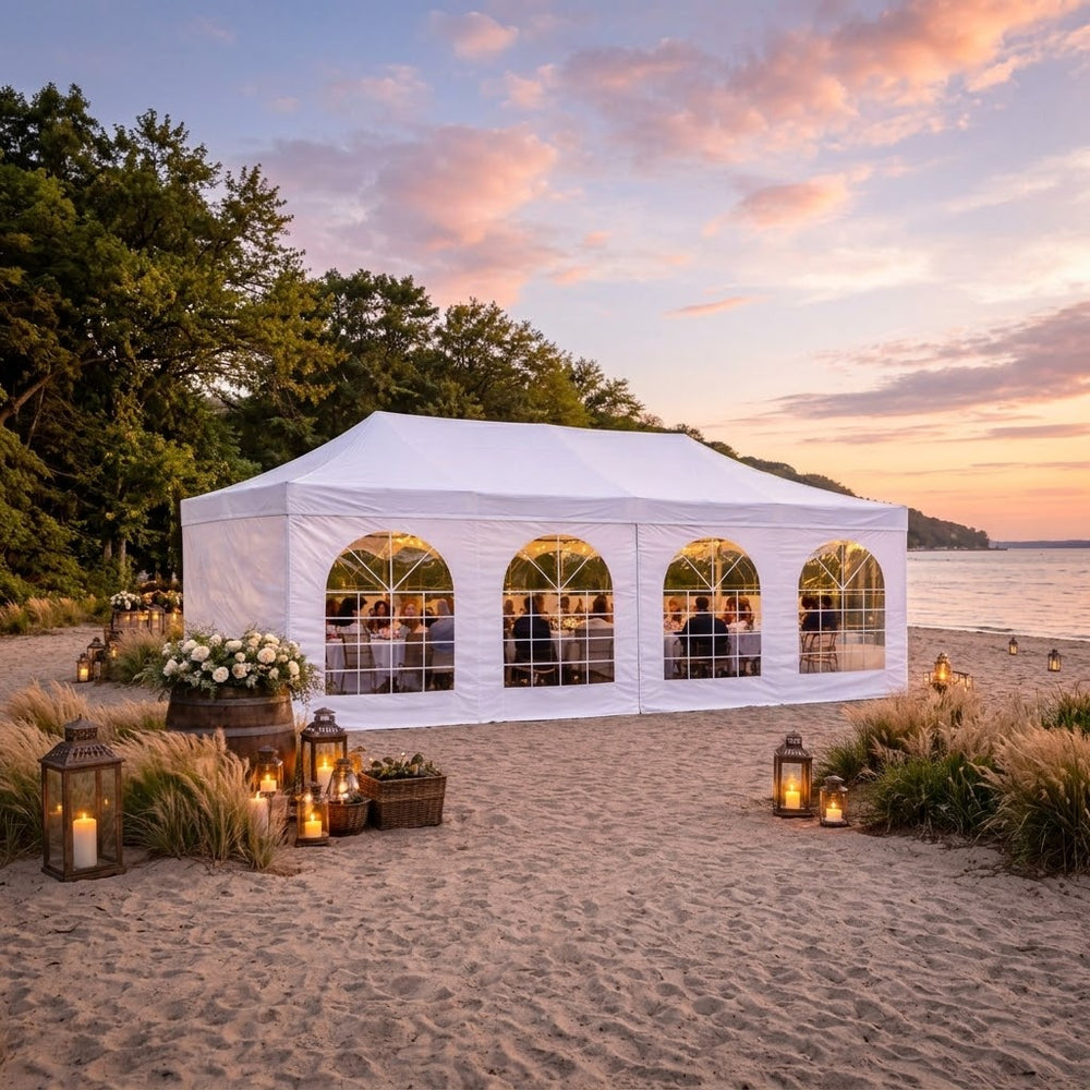 4x8m Vintage Style Pop Up Gazebo – Professional Quality | White + 6 Side Panels