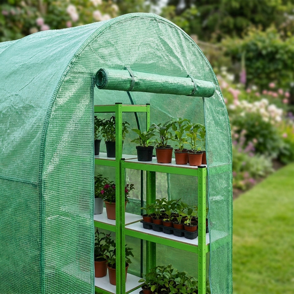 2.5m x 2m Polytunnel with 19mm Frame and Racking for Garden Use - detail view