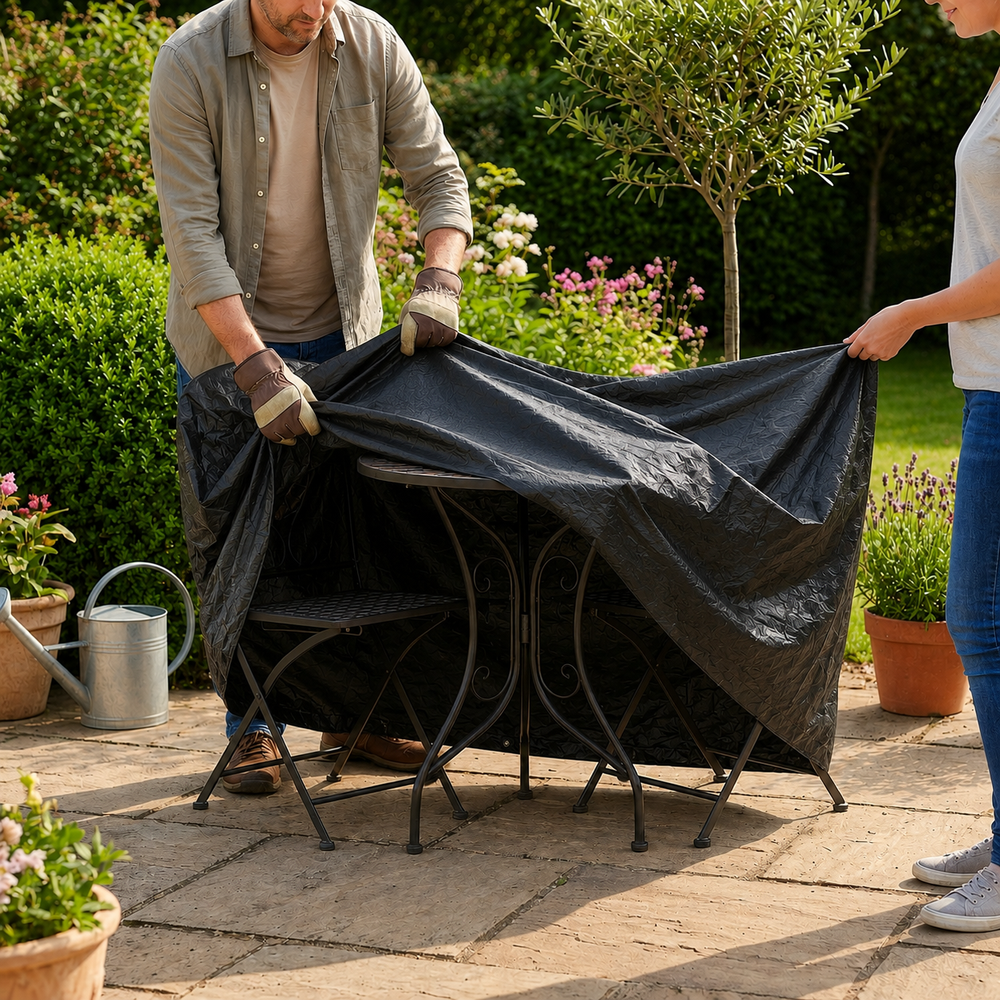 Heavy Duty Bistro Set Cover – 2 Seater – Black Polyethylene – Outdoor Furniture Protection