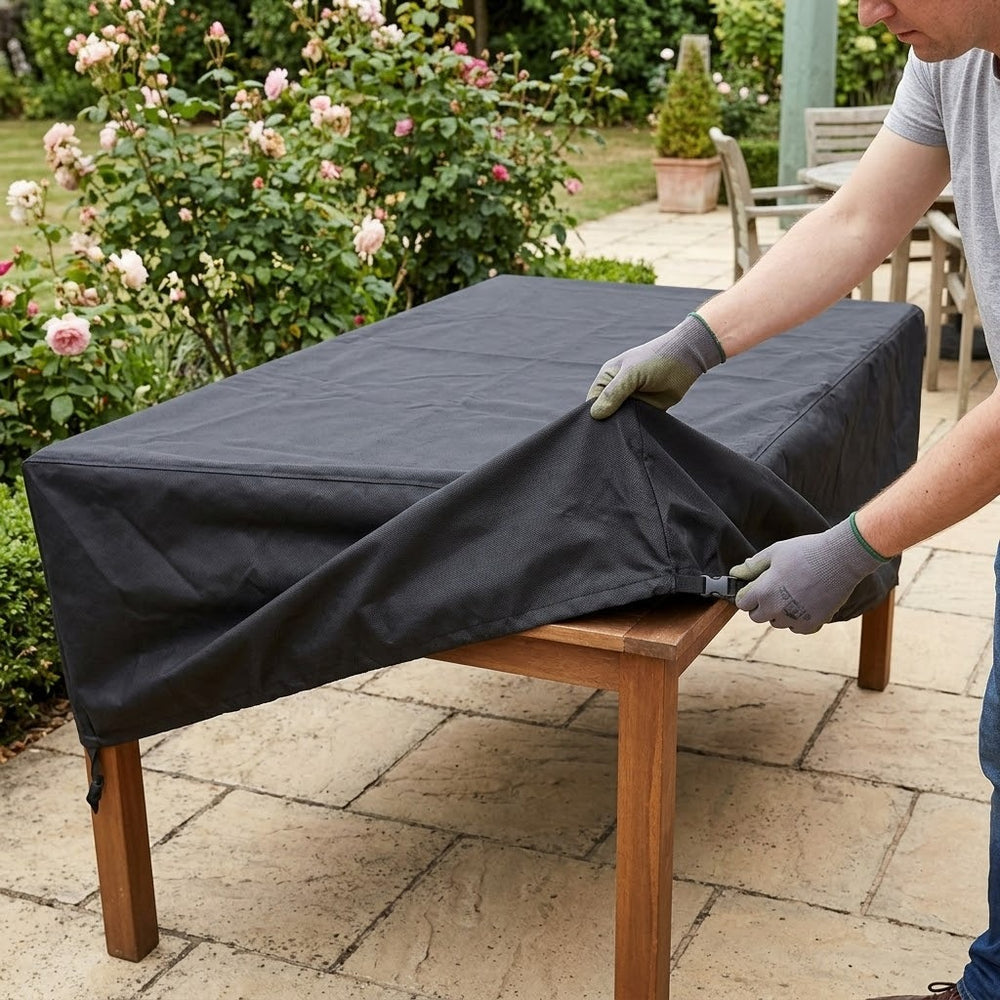 Rectangular Table Cover – Black – Heavy Duty Waterproof – Outdoor Protection