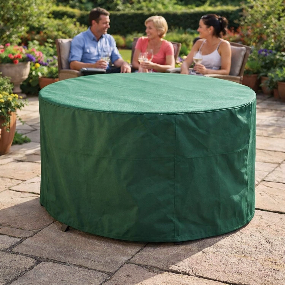 Round Table Cover – 4 Seater Green – Heavy Duty Polyethylene – Outdoor Furniture Protection