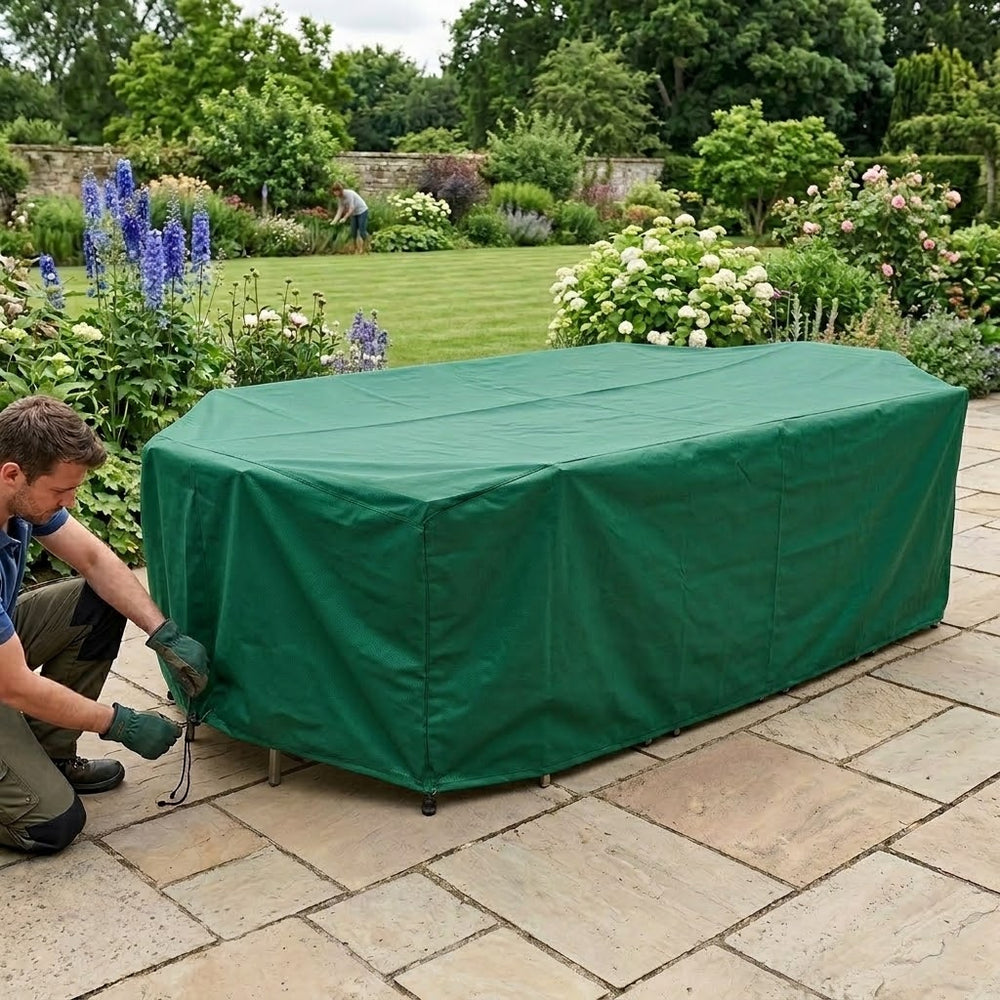 Rectangular Patio Set Cover – 10 Seat – Green Polyester – Outdoor Protection