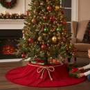 Premium Velvet Christmas Tree Skirt - Elegant Ruby Red with Bow Detail, 56cm Diameter and 26cm Height