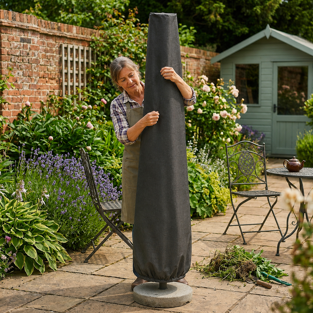 Small Parasol Cover – Black – Heavy Duty Polyethylene – Outdoor Protection
