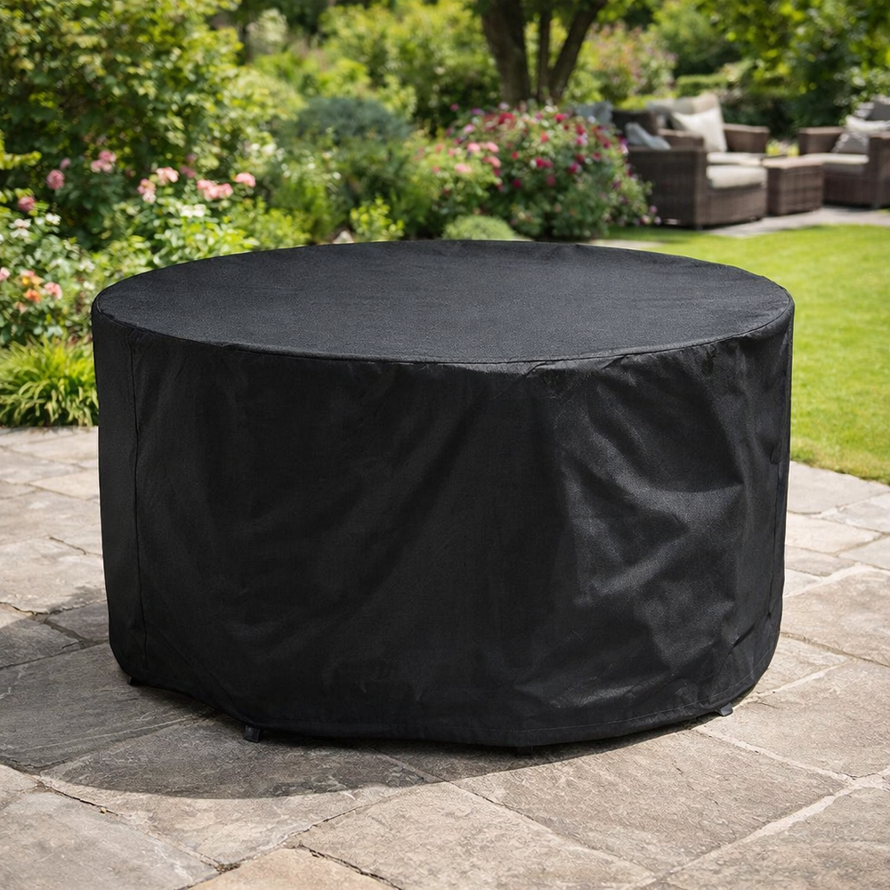 Round Furniture Set Cover – Black – Heavy Duty Polyethylene – Outdoor Protection
