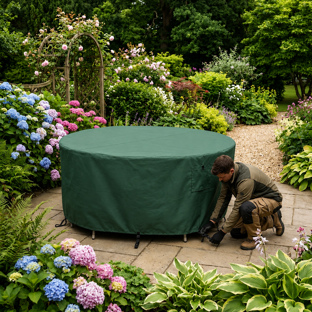 Circular Patio Set Cover – 90cm High – Green Polyester – 4-6 Seat Protection