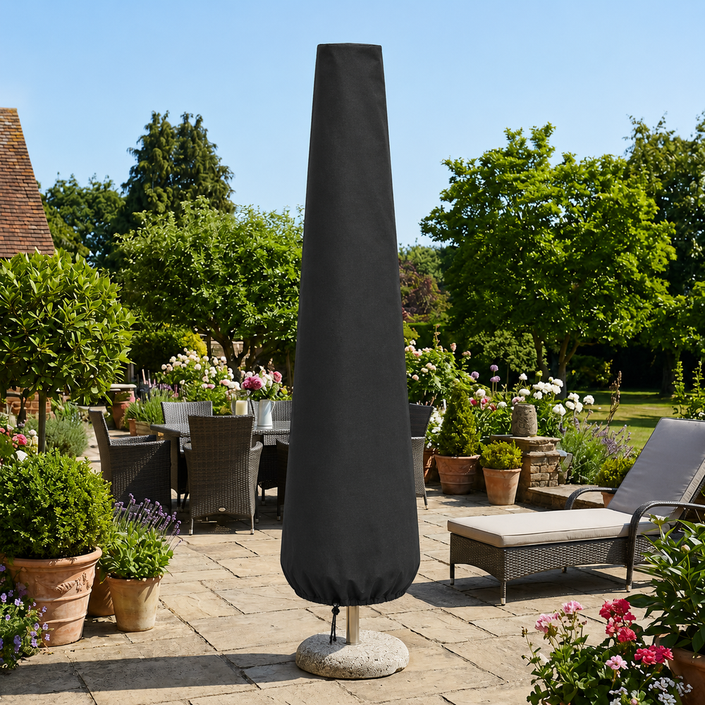 Large Parasol Cover – Black – Heavy Duty Polyethylene – Outdoor Protection