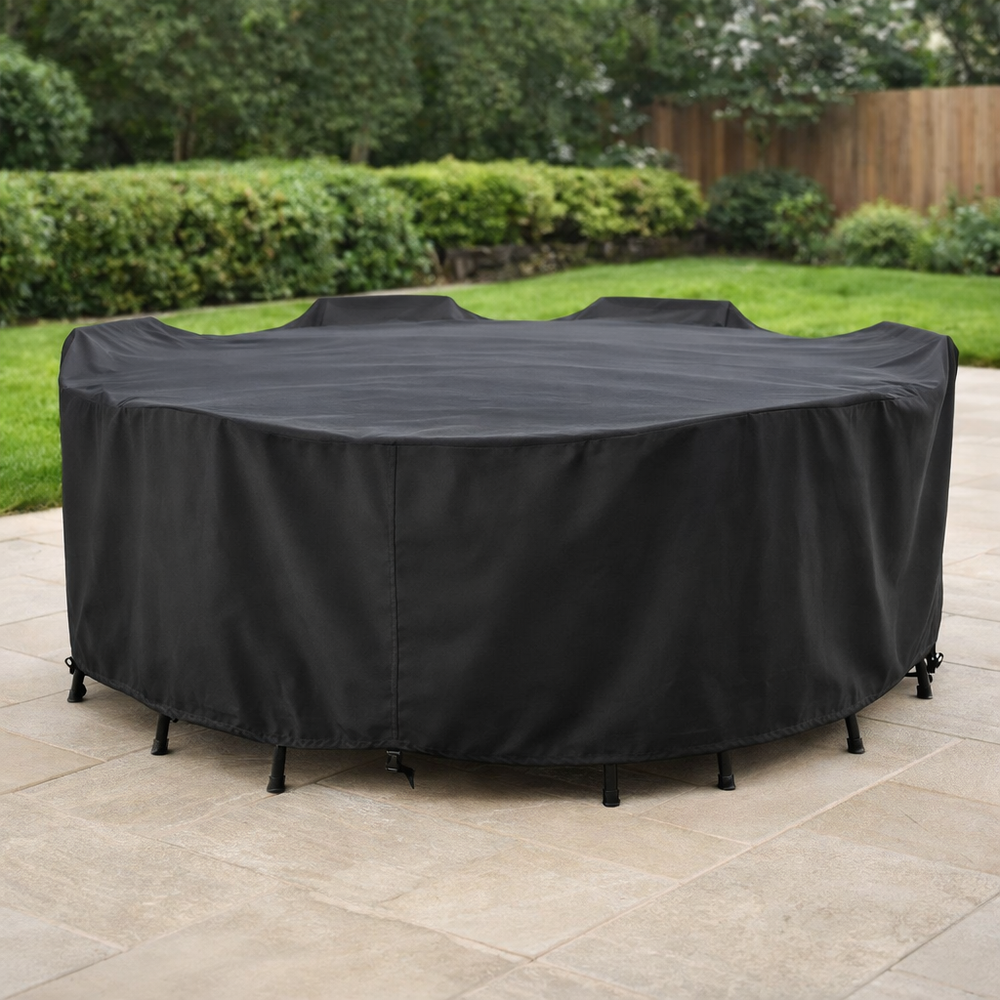 Round Furniture Set Cover – 6 Seater Black – Heavy Duty Protection – Outdoor Use