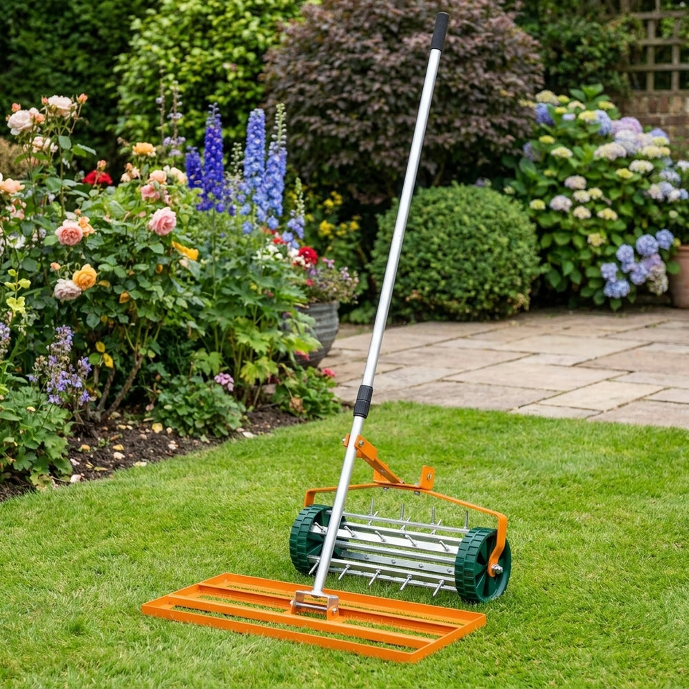 Lawn Leveller and Aerator in Orange, 100cm for Garden Maintenance