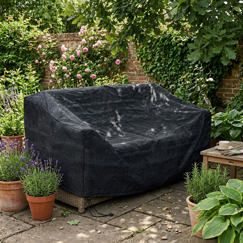 2 Seater Large Sofa Cover – Black – Heavy Duty Polyethylene – Garden Furniture Protection