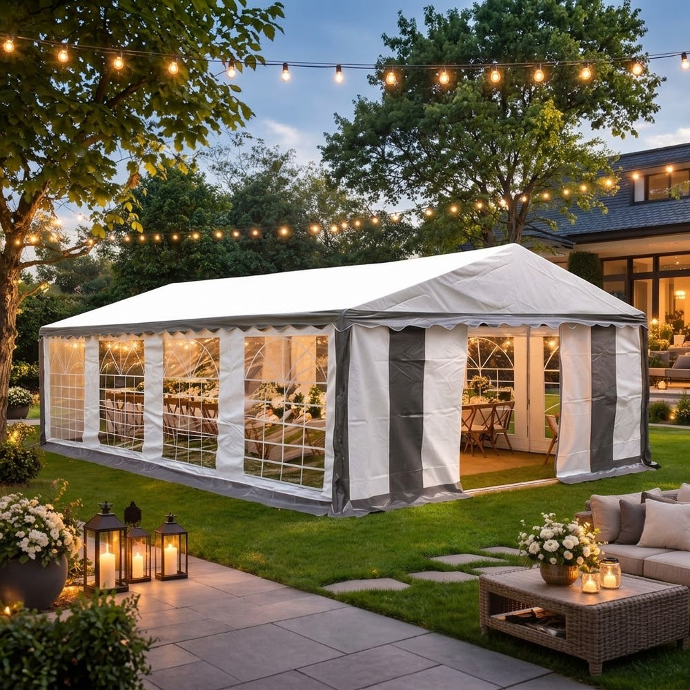 5x8m Grey/White PE Marquee Party Tent - Outdoor Event Shelter