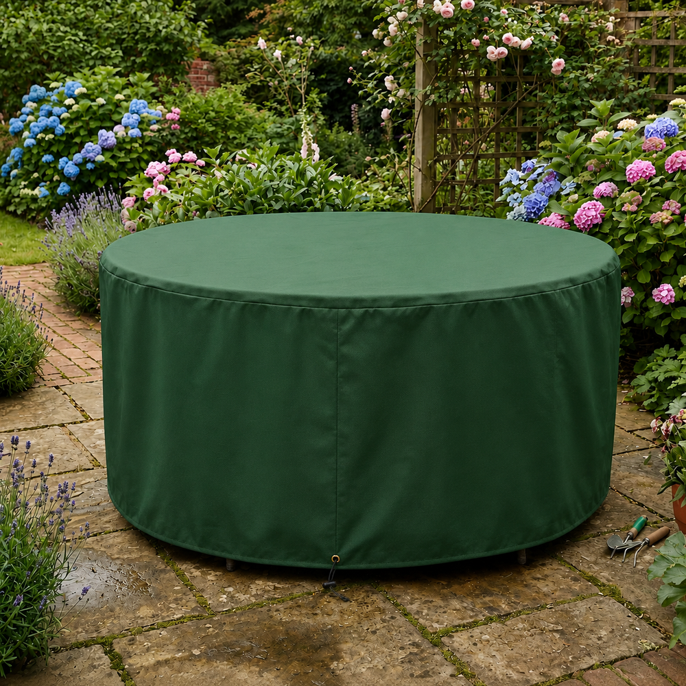 Circular Patio Set Cover – 8 Seat – Green Polyester – Weather Protection