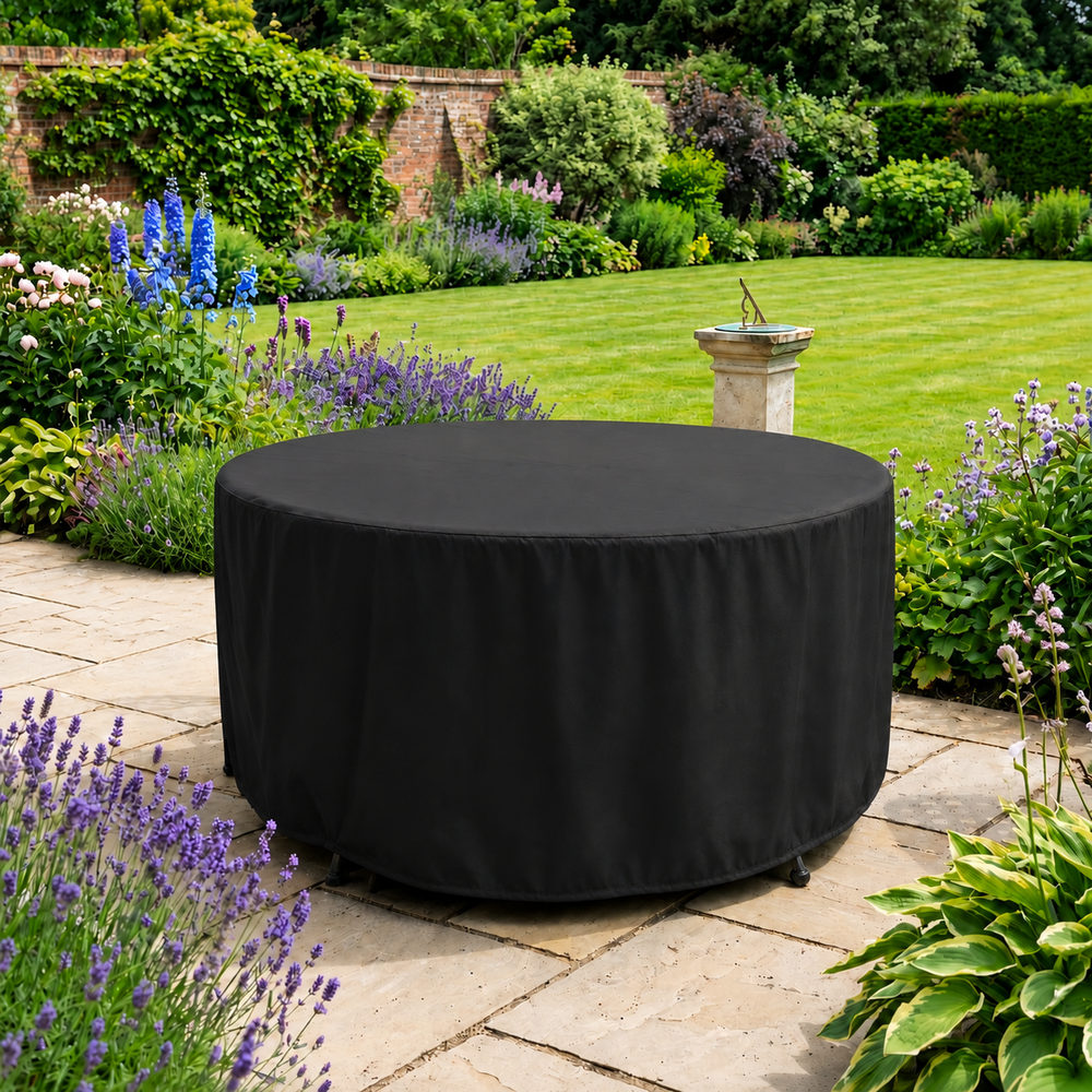Circular Table Cover – Black – Heavy Duty Waterproof – Outdoor Furniture Protection