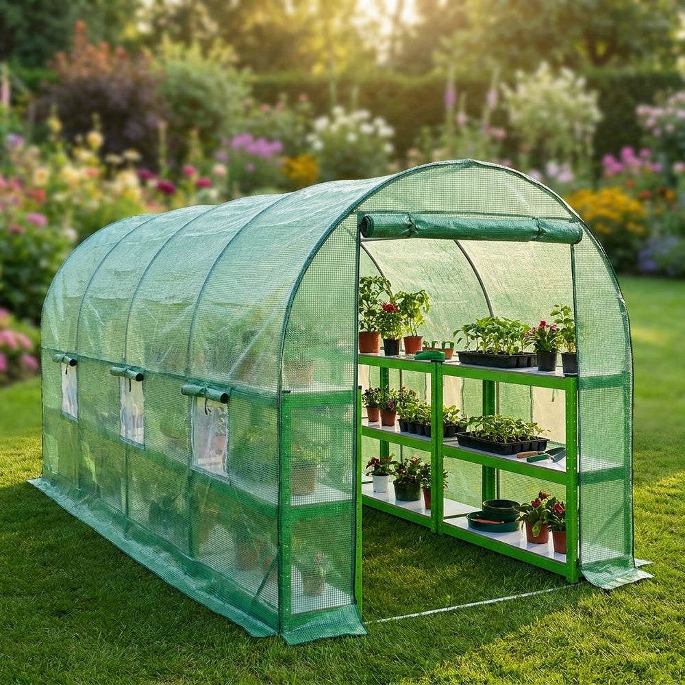 6m x 3m Polytunnel with Racking and 25mm Frame for Enhanced Growth - detail view