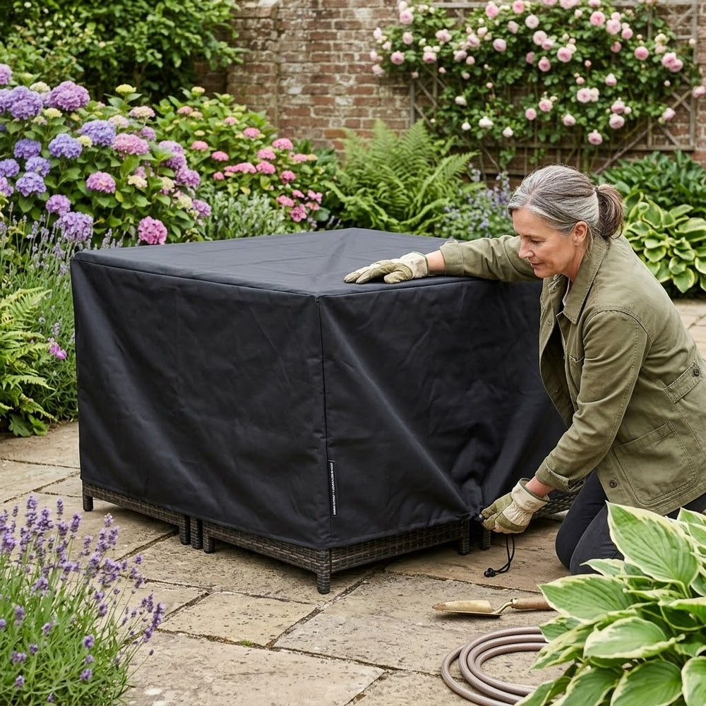 4 Seater Medium Cube Set Cover – Black – Super Tough Waterproof – Outdoor Furniture Protection