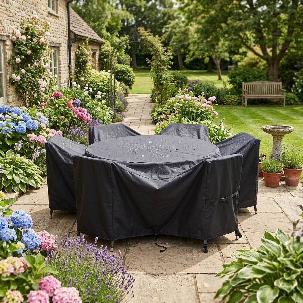 Round Furniture Set Cover – 6-8 Seater – Black Tough Material – Outdoor Protection