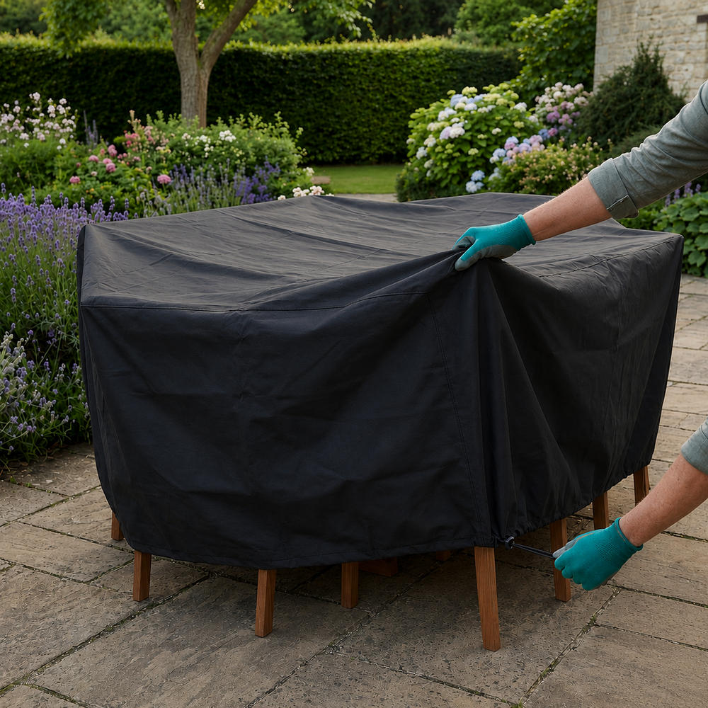 Heavy Duty 6 Seater Rectangular Furniture Cover – Black – Waterproof Protection
