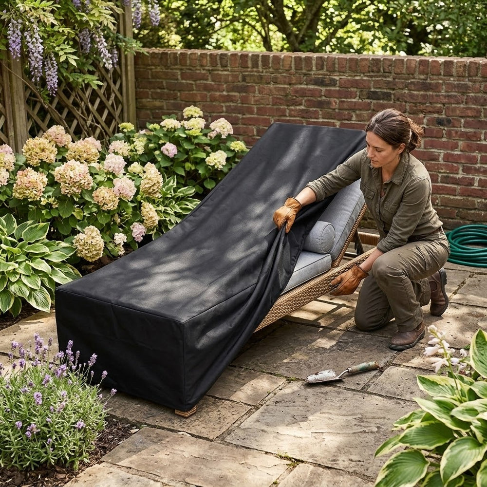 Sunbed Cover – 220x80x55 cm Black – Heavy Duty Waterproof – Outdoor Furniture Protection