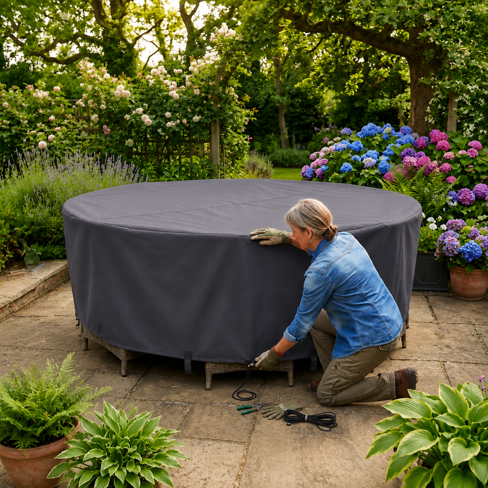 Circular Patio Set Cover – 8 Seat Charcoal – Durable Polyester – Outdoor Protection