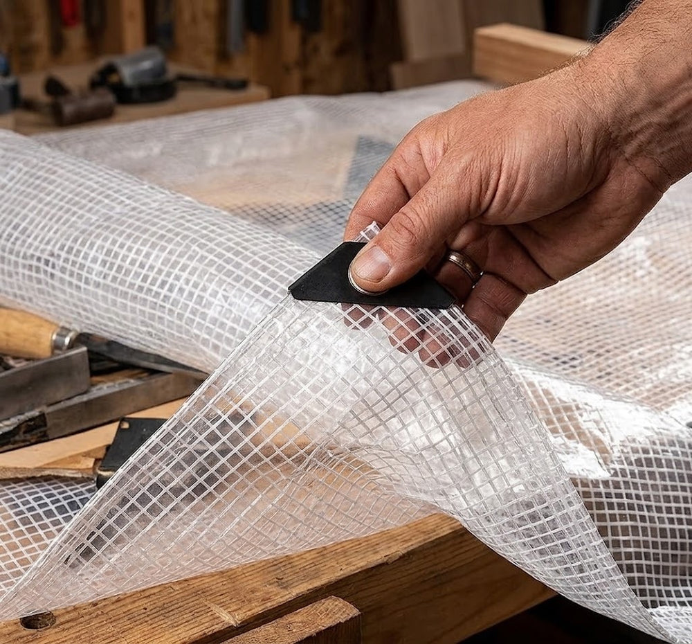 Clear Leno Tarpaulin Sheet 100 GSM – Heavy-Duty Waterproof Transparent Mesh Reinforced Tarp with UV Protection & Reinforced Eyelets