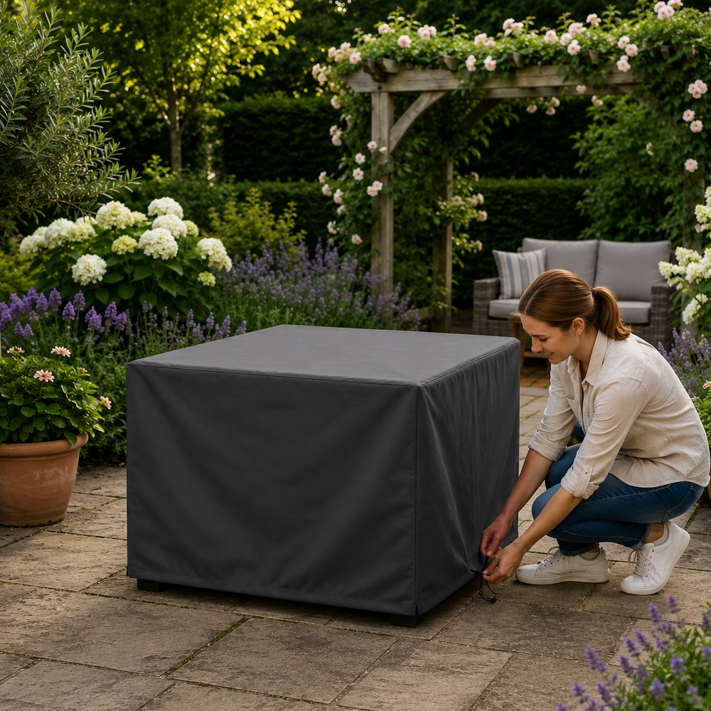 Large Square Fire Pit Cover – Charcoal – Durable Polyester – Outdoor Protection