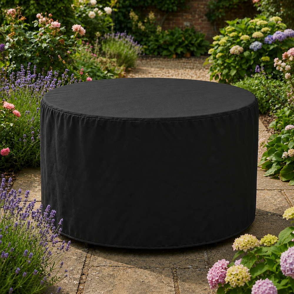 Circular Table Cover – 107cm Black – Heavy Duty PVC – Outdoor Furniture Protection