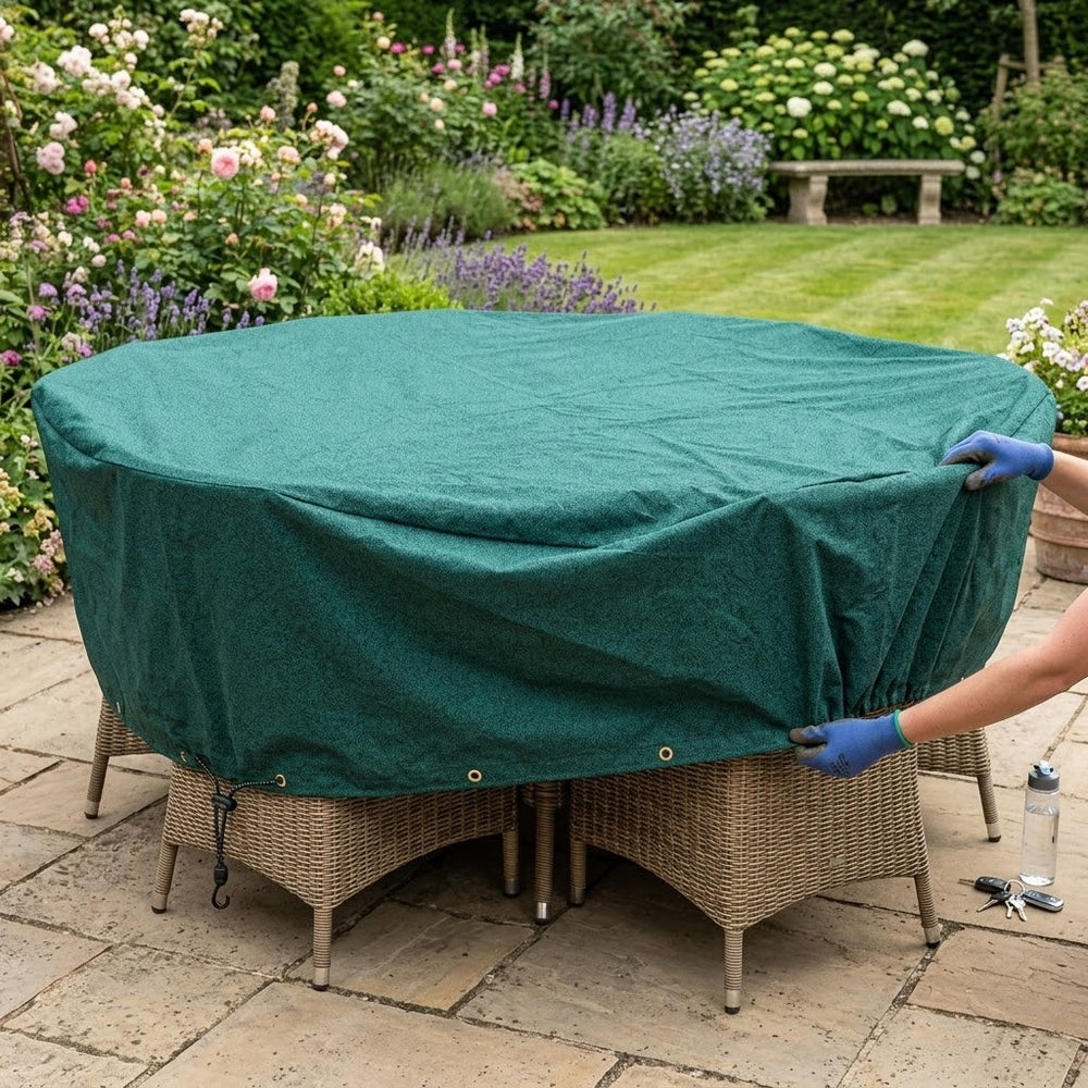 Round Furniture Set Cover – 8 Seater – Heavy Duty Green – Outdoor Protection