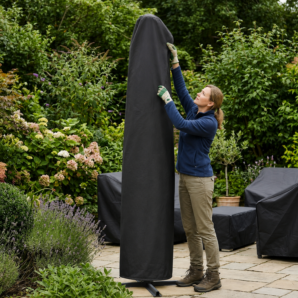 Heavy Duty Extra Large Parasol Cover – Black – Polyethylene – Outdoor Weather Protection
