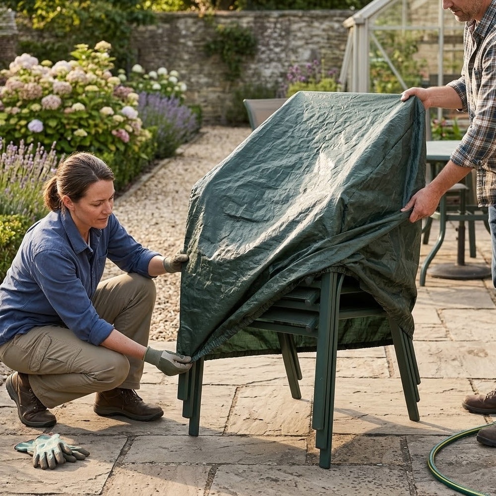 Heavy Duty Stacking Chair Cover – Green – Multi-Layered Polyethylene – Garden Furniture Protection