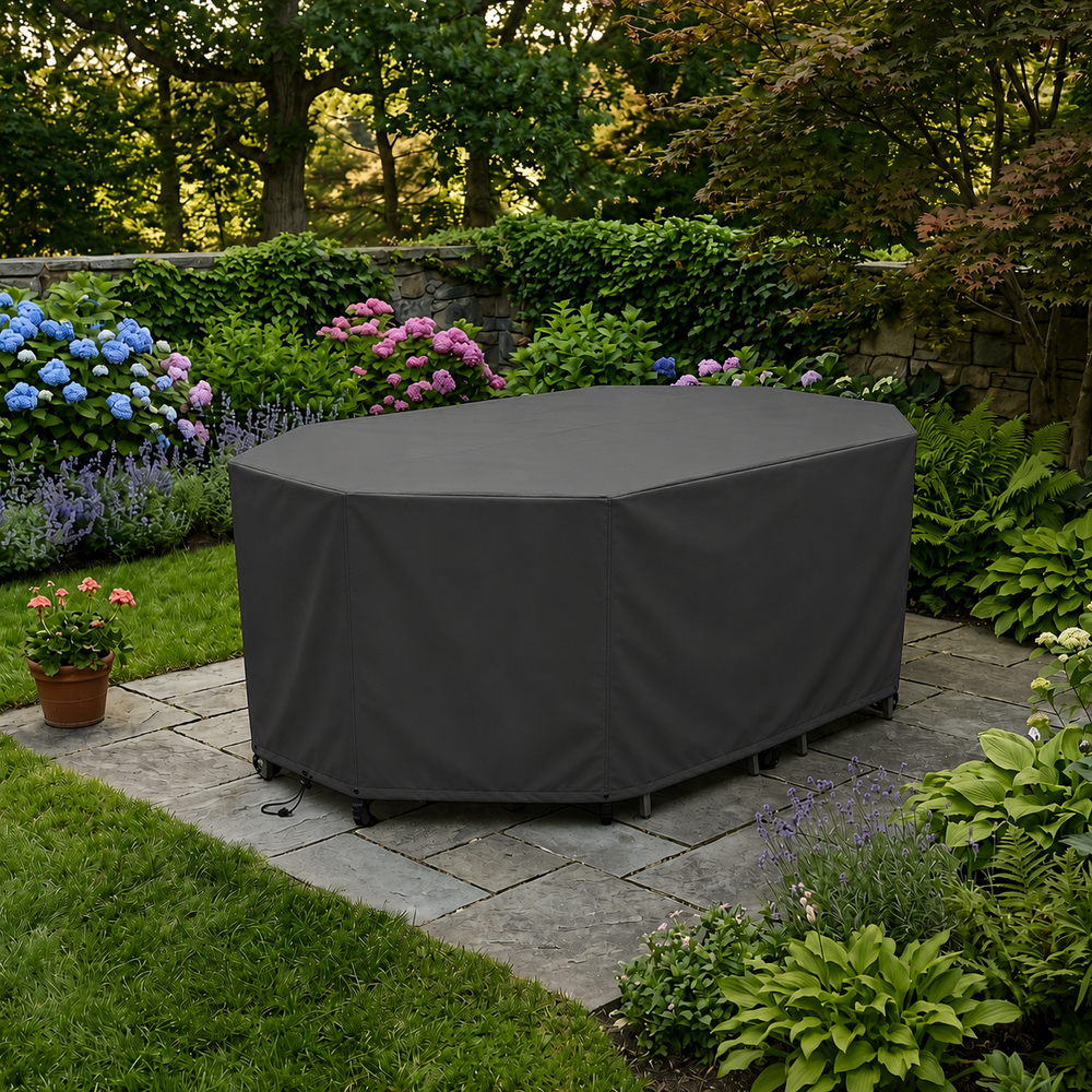 Patio Set Cover – 6 Seat – Charcoal Polyester – Outdoor Protection