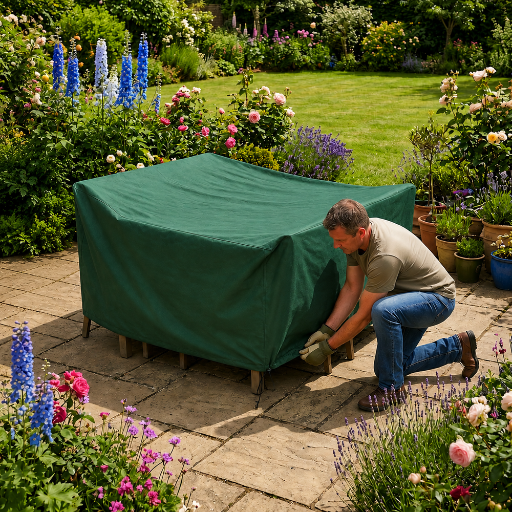 Heavy Duty 4 Seater Rectangular Furniture Cover – Green – Polyethylene – Outdoor Protection
