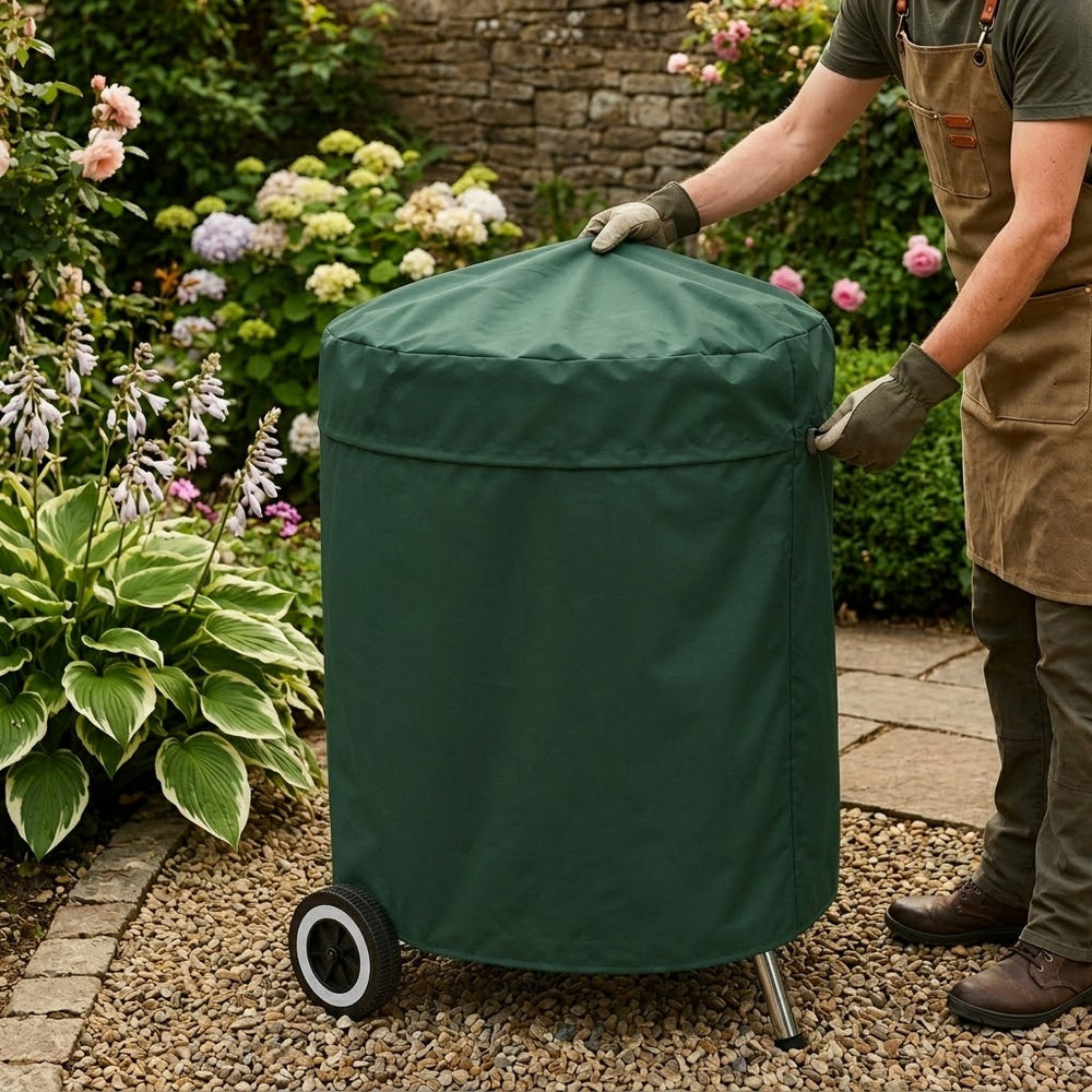 Kettle BBQ Cover – 68x71 cm Green/Black – PVC Backed – Weather Protection