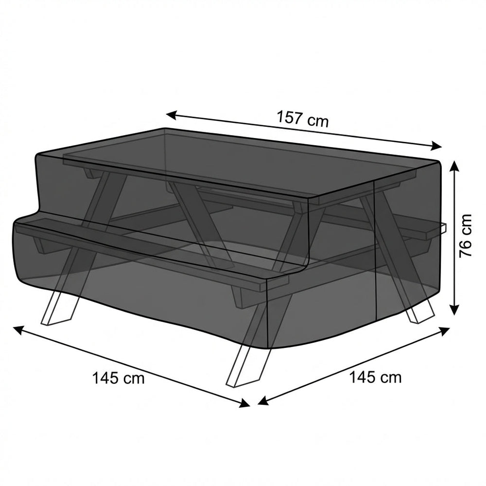 7 Seater Picnic Table Cover – Black – Heavy Duty Polyethylene – Outdoor Protection