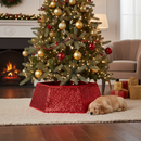 Premium Red Sequin Christmas Tree Skirt Collar for Elegant Holiday Decor - 70cm Diameter, 25cm Height, Easy Storage