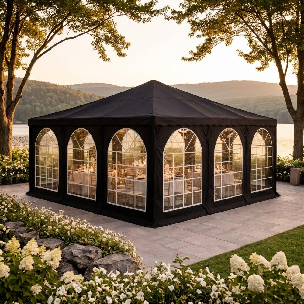 6x6m Black Pagoda Marquee Tent - Waterproof Outdoor Event Shelter